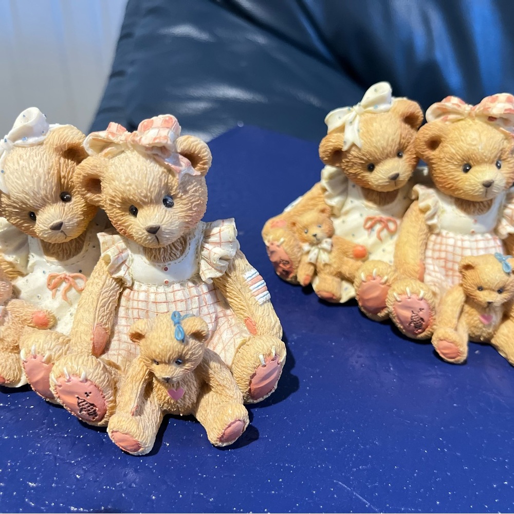 Enesco Tan and Pink Teddy Bear Figurine Pair
